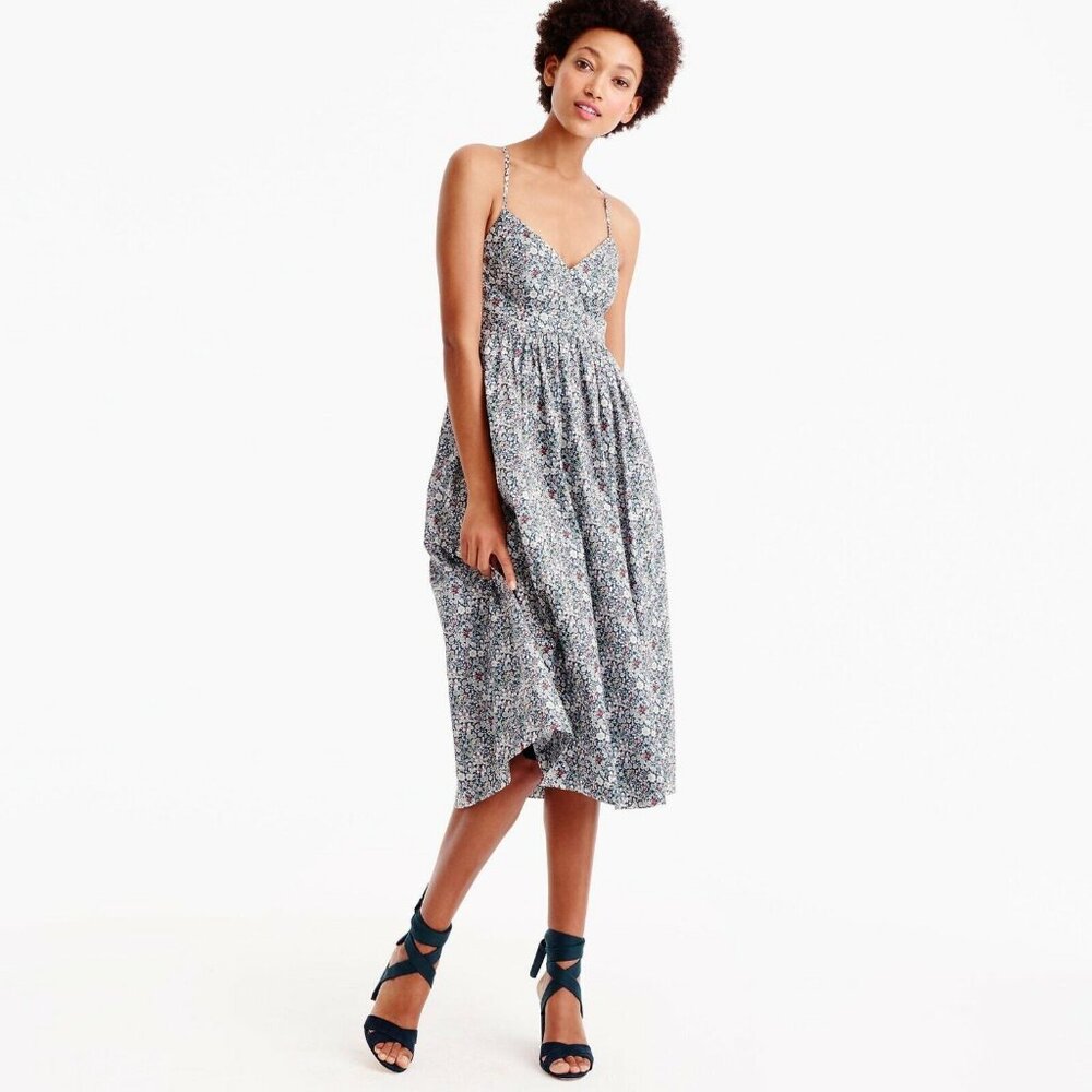 J. Crew Liberty London June's Meadow Floral Print Spaghetti-Strap Midi Sundress